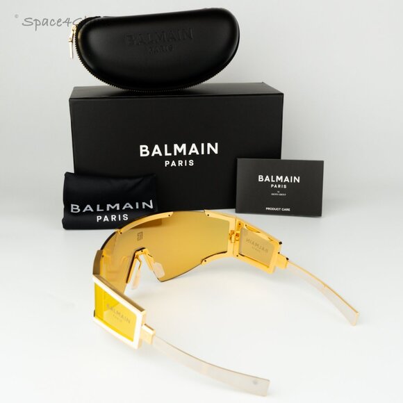 Balmain Women Sunglasses Gold Bronze Mirror Mask FLECHE BPS-138B-141 BRAND NEW - Picture 8 of 15